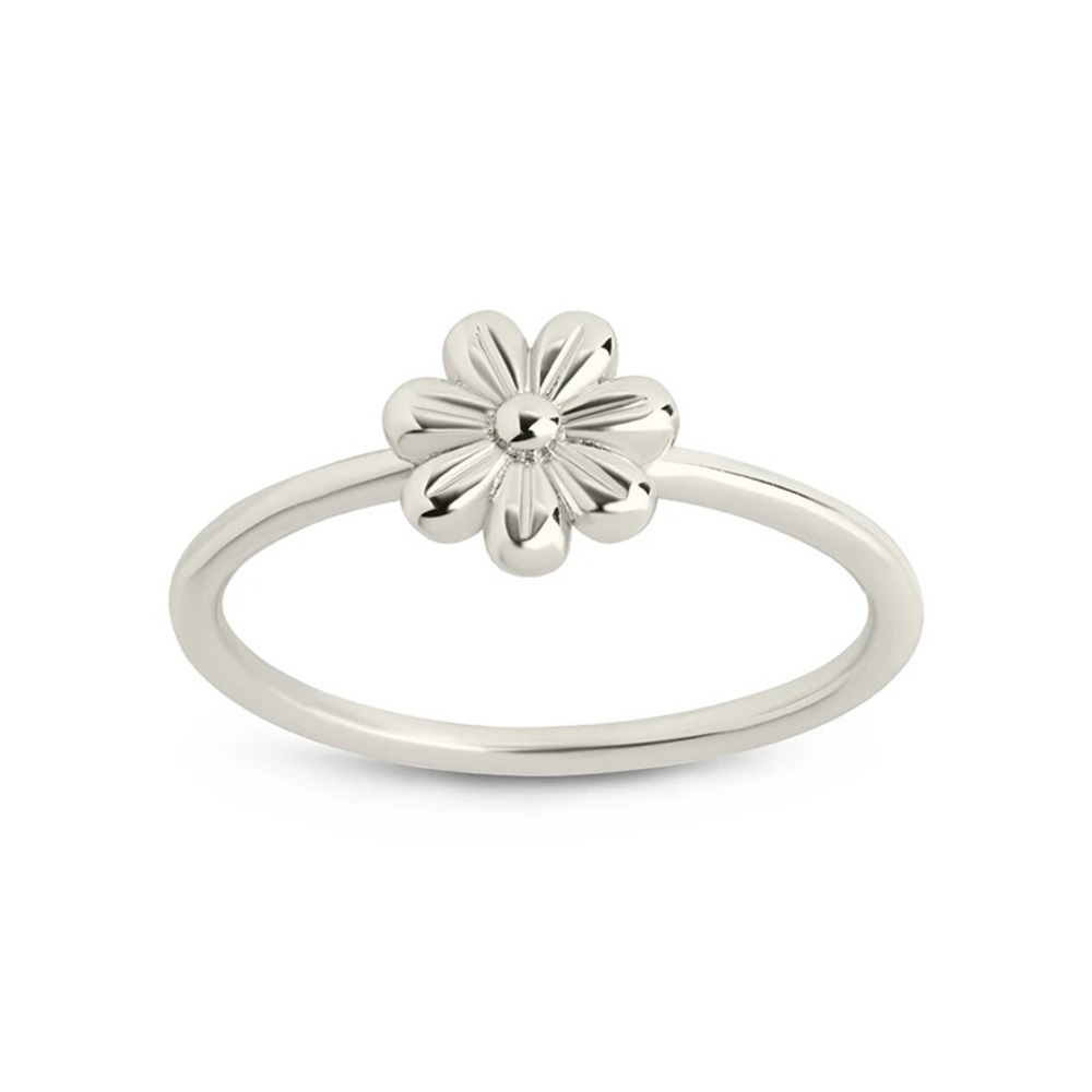 NEW Sterling Forever Rhodium Plated Flower Ring Size 6